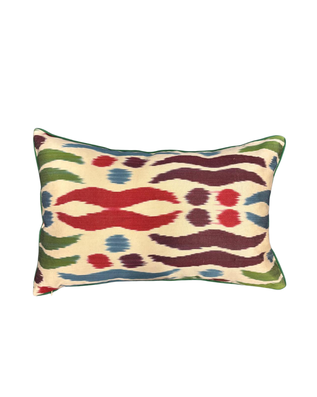 Cushion with a suzani front and an ikat back