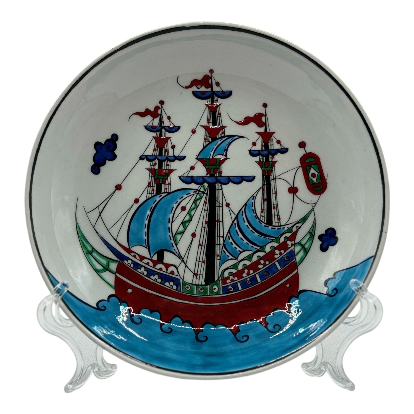 İznik meze tabağı - gemi deseni